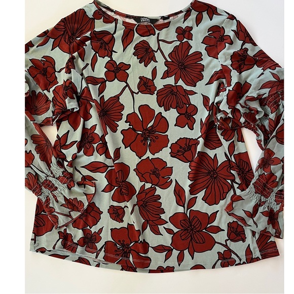 Dennis Basso Women’s Printed Caviar Crepe Ruffled Top With Chiffon Sleeves 1X - Picture 3 of 10